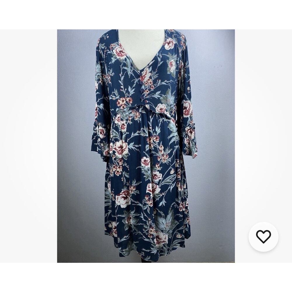 Band of Gypsies NWT Dark Floral Boho Bell Sleeve Midi Dress Large - Picture 2 of 11